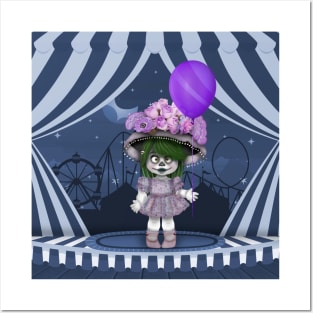Skeleton girl and purple balloon Posters and Art